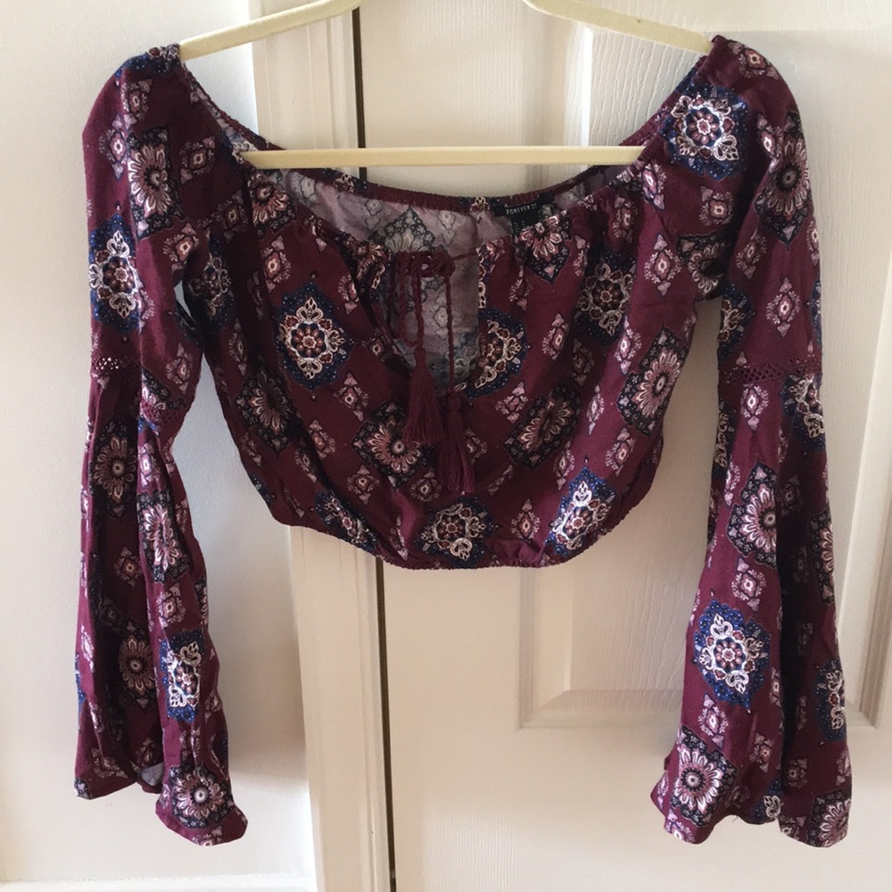 Off the shoulder, long sleeve crop top